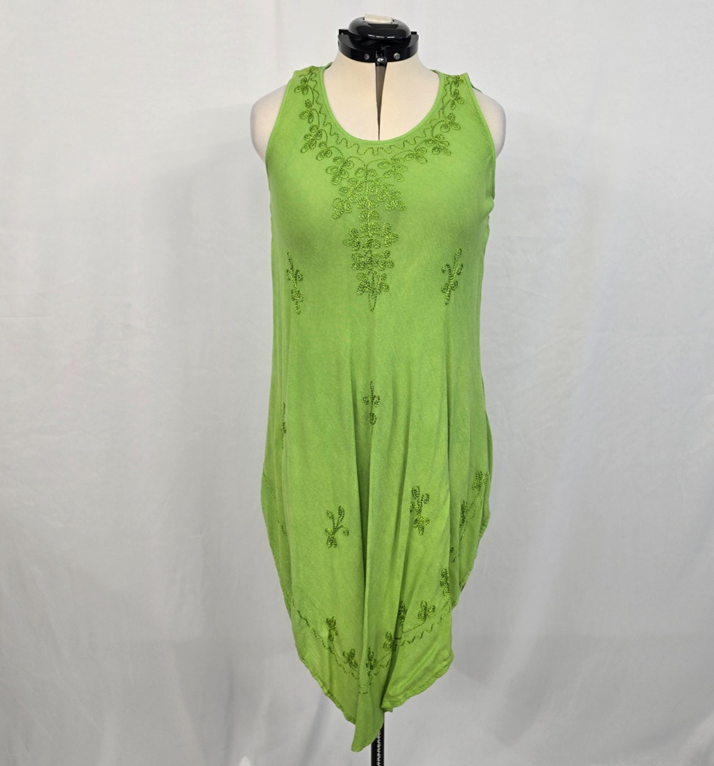 Indian Tropical Fashion Dress Women's One Size OS Green Embroidered Sleeveless